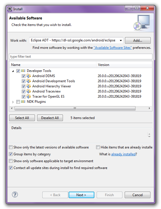 Eclipse ADT select packages
