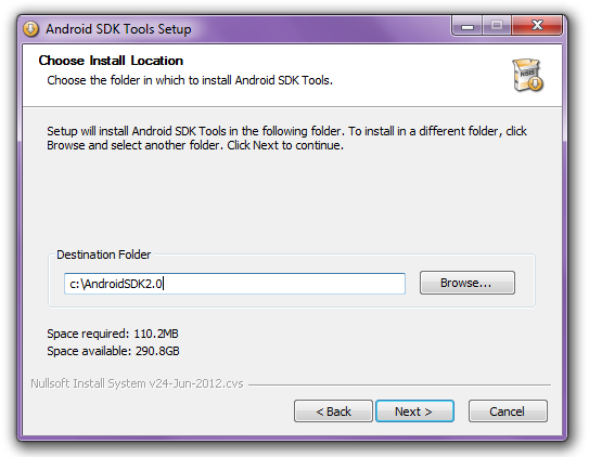 Android SDK install location