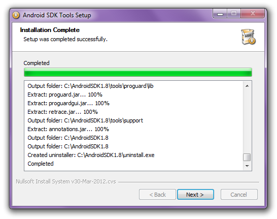 Android SDK installation complete