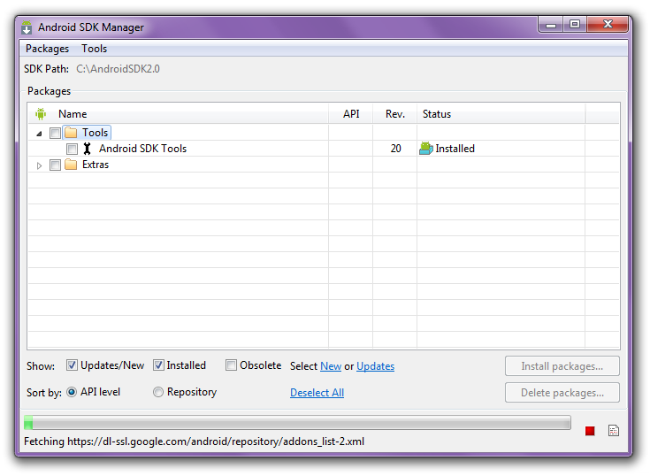Android SDK manager start